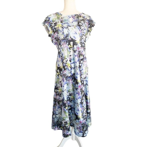 Komarov XL Multicolored Floral Print Pleated Midi Dress With Flutter Sleeves - Picture 1 of 15